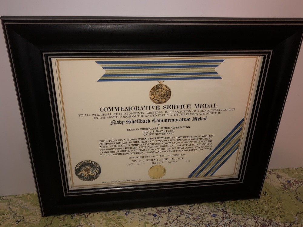 NAVY SHELLBACK COMMEMORATIVE MEDAL CERTIFICATE ~ Type 1