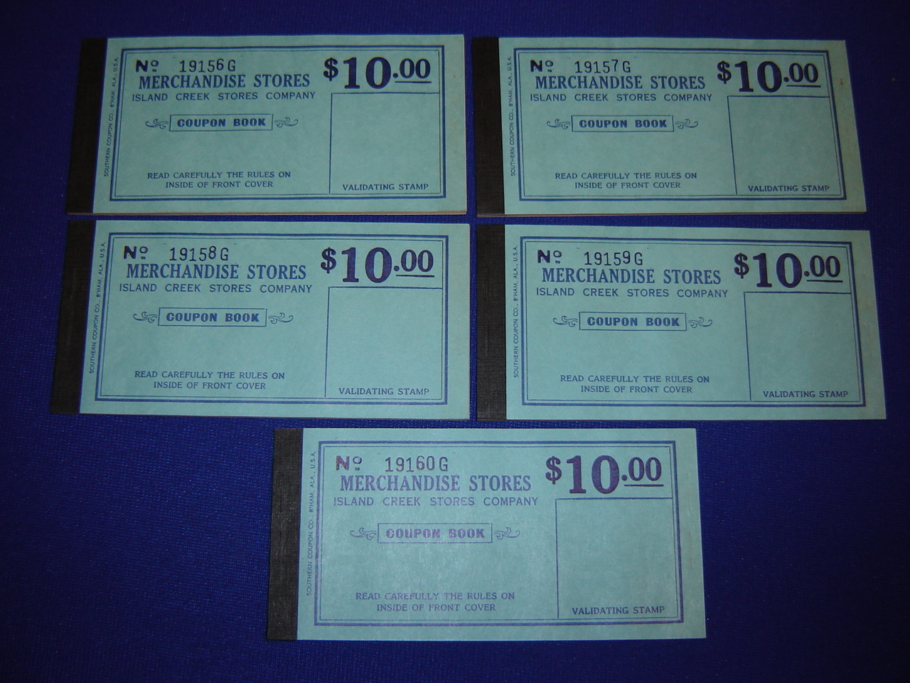 lot of 5 $10.00 Island Creek Company Store coal mine scrip coupons uncirculated