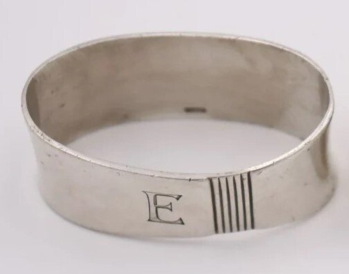 German Mid-Century Modern 800 Silver Napkin Ring "E" initial engraving
