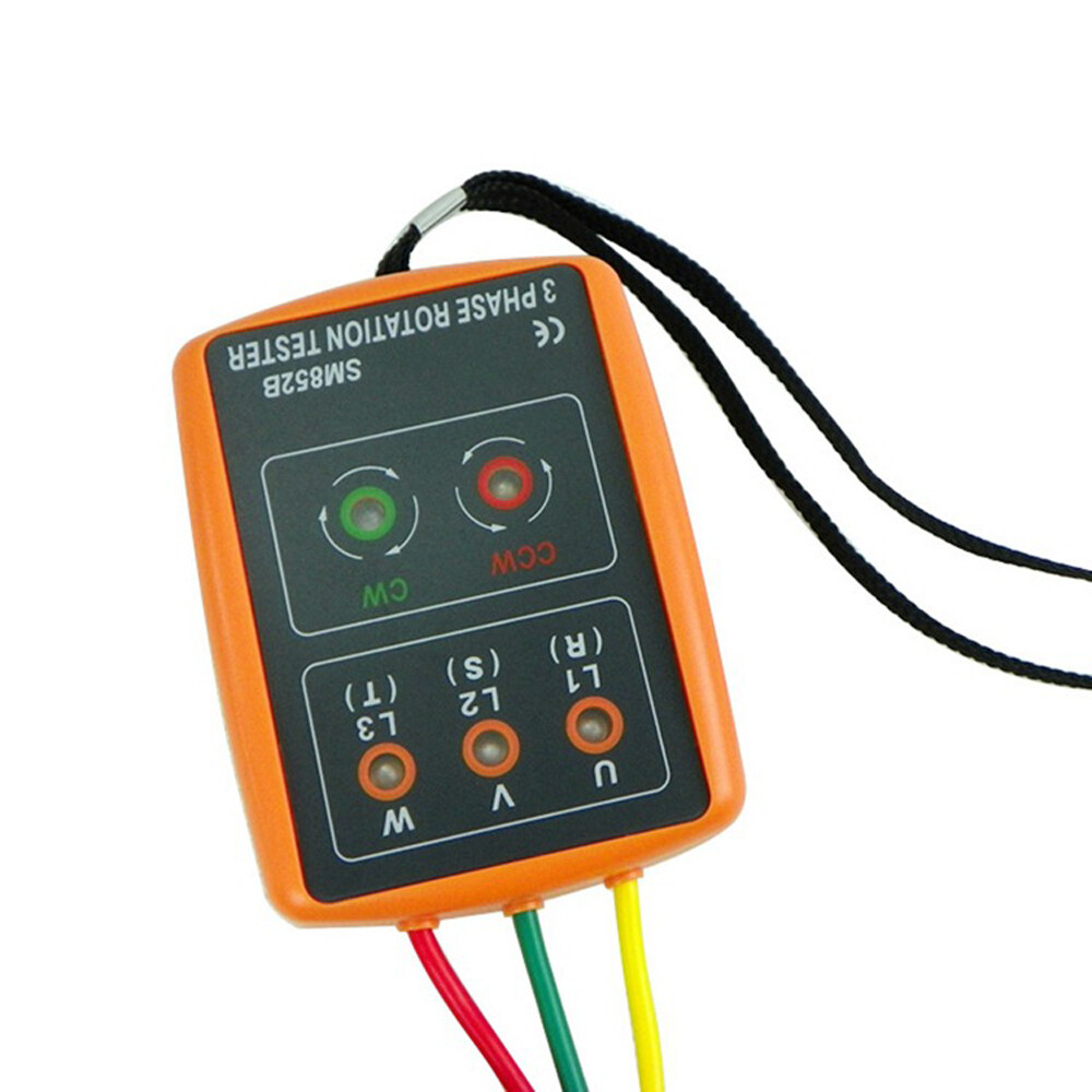 SM852B 3-Phase Rotation Tester Digital Phase LED Indicator Detector w/ Buzzers