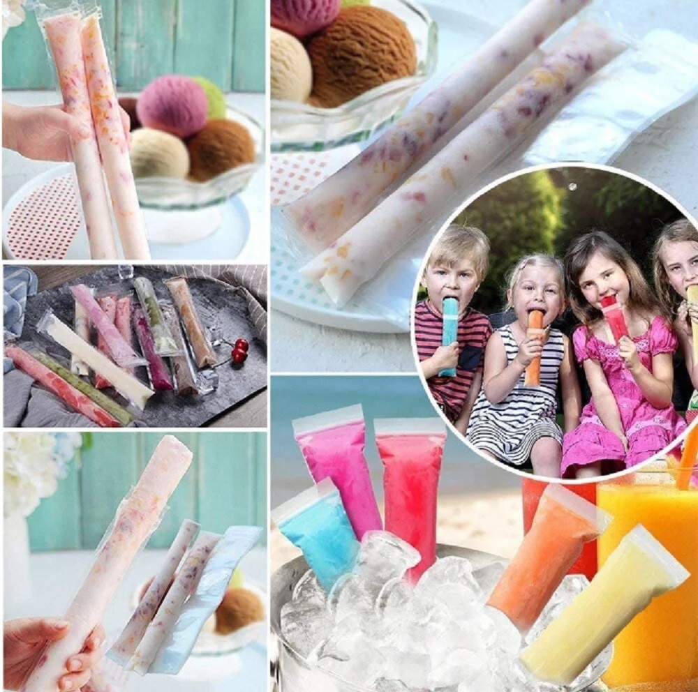 100 Pcs BPA-Free Popsicle Mold Bags-Freezer Tube Bags Ice Pop Pouch w a Funnel