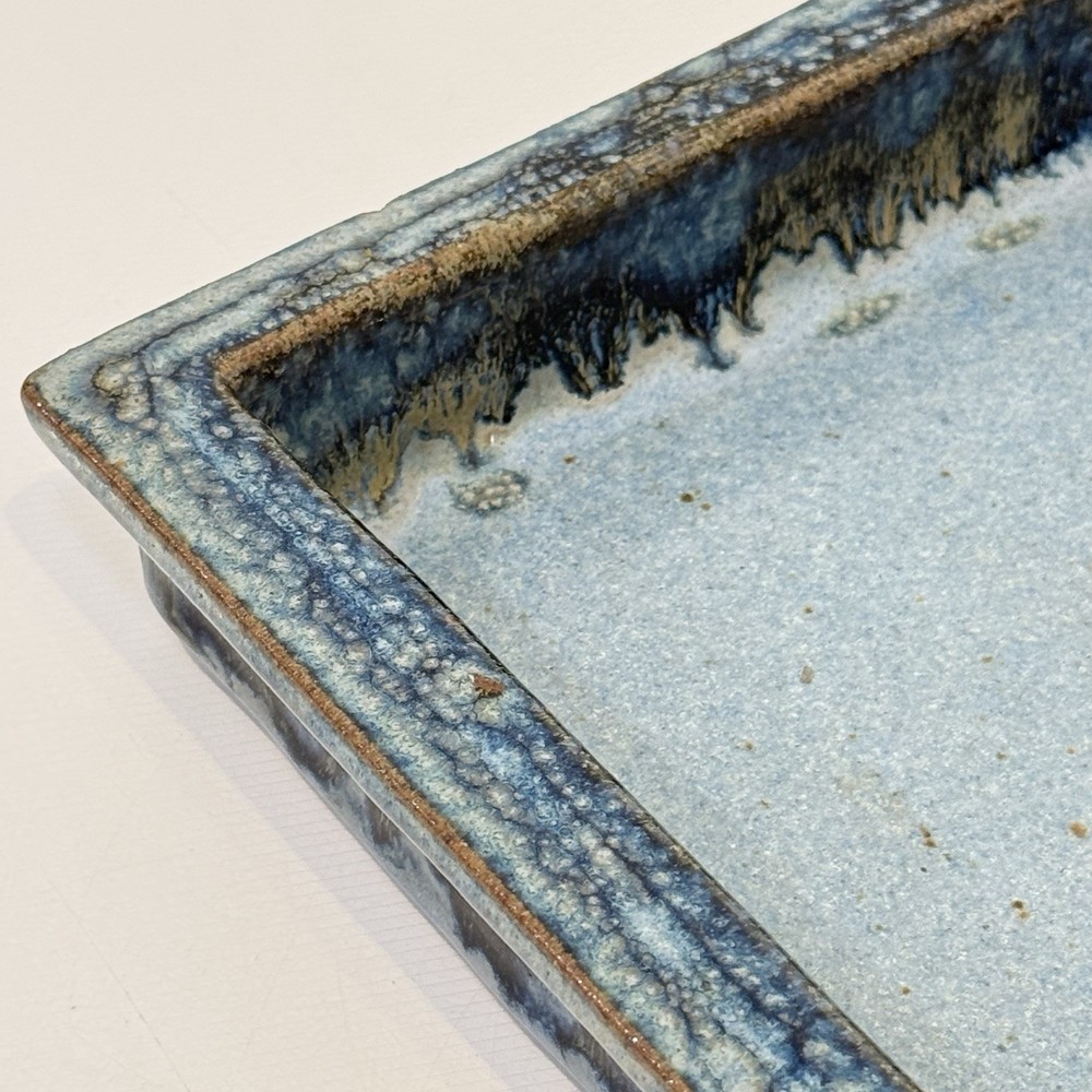 Wallis Studio Art Pottery Rectangular Shallow Casserole Blue Glaze 8”x10”x2”