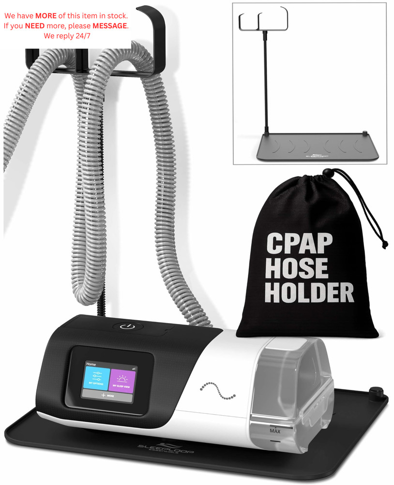 CPAP Protector Mat & Hose Holder – Bedside Organizer Black T-style Hook
