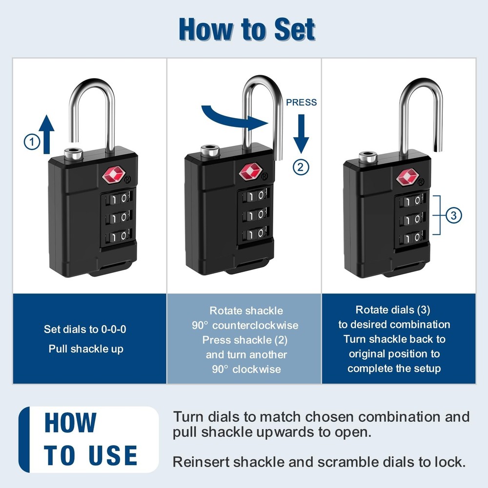 TSA Approved Cable Luggage Locks Plastic 4PCS