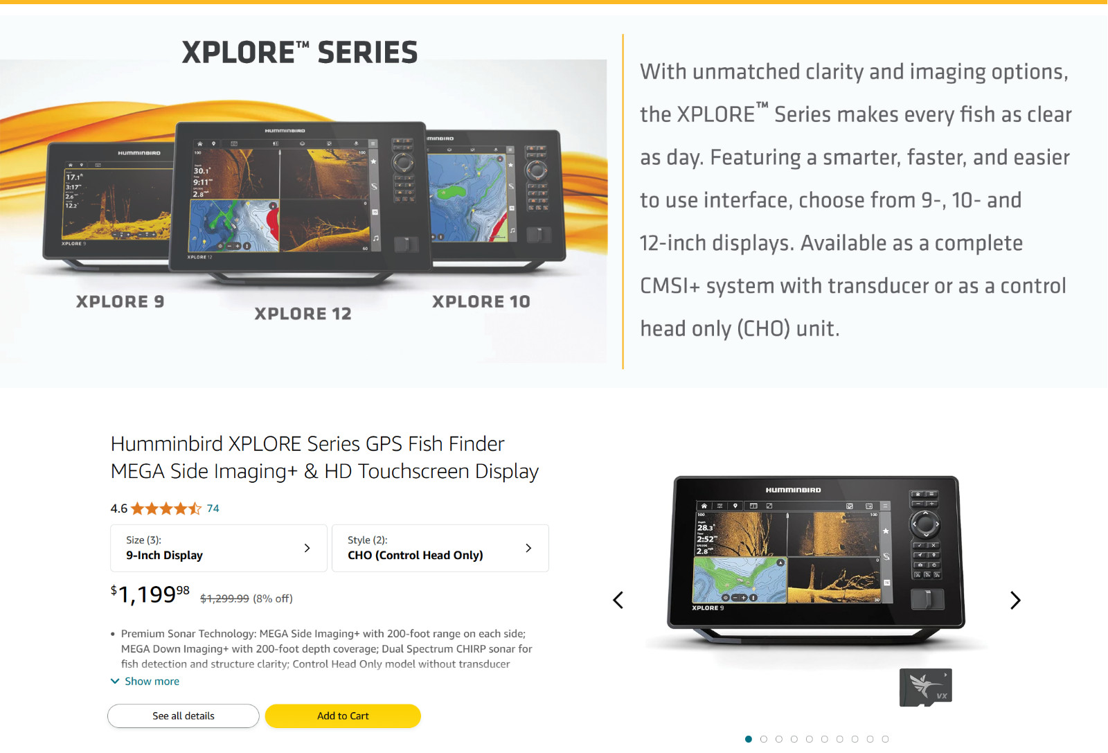 HUMMINBIRD XPLORE 9 CHO Head Unit Only 412000-1CHO
