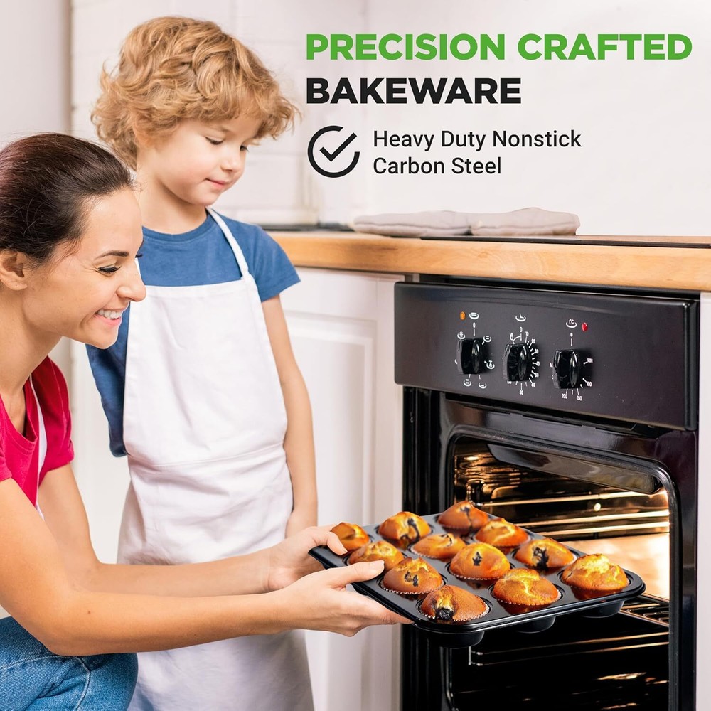 NutriChef NC2TRCP4 Muffin Pans for Baking 2-Pack - Black