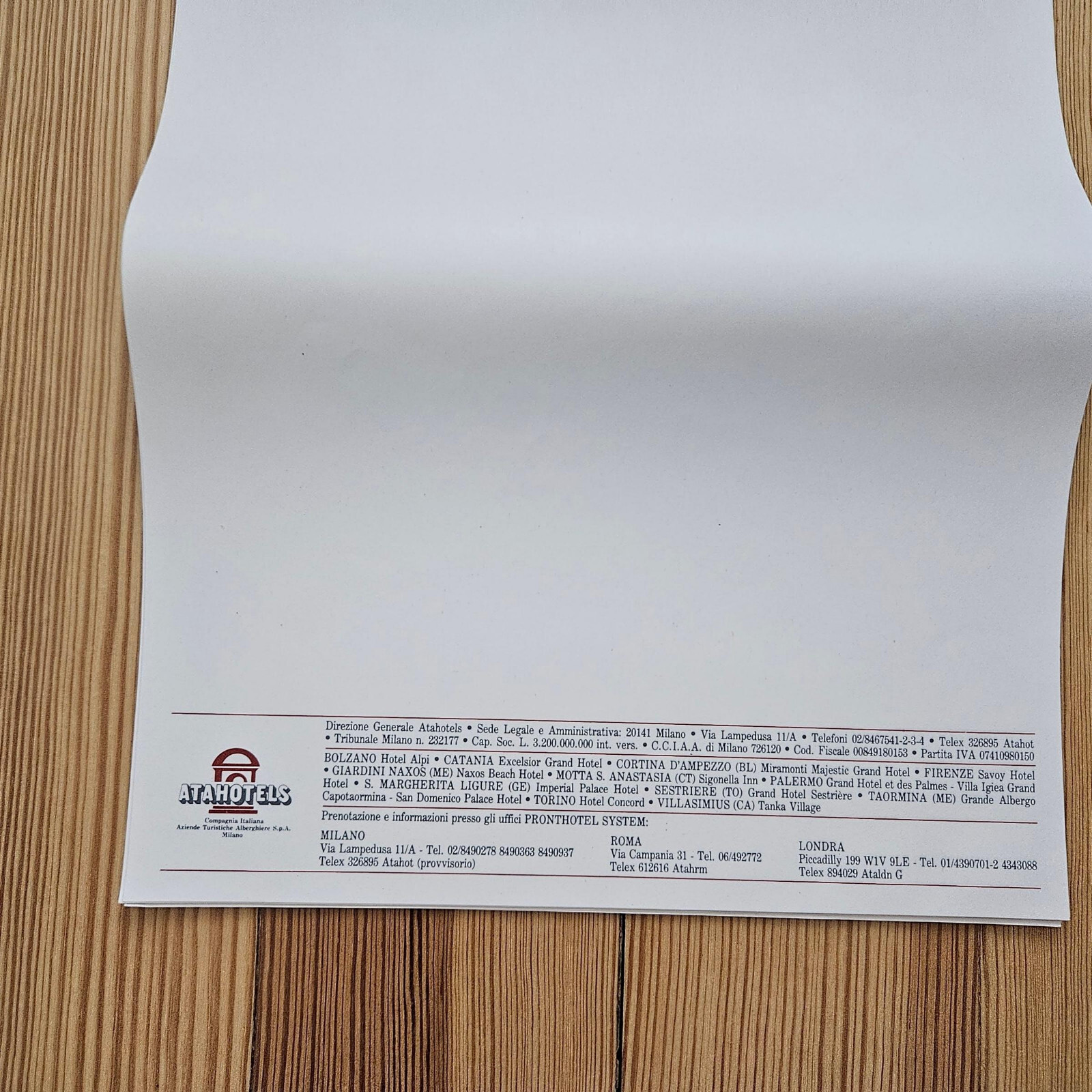 Vintage Interhotel Executive & Atahotel Alpi Stationery Paper, Milano Italy