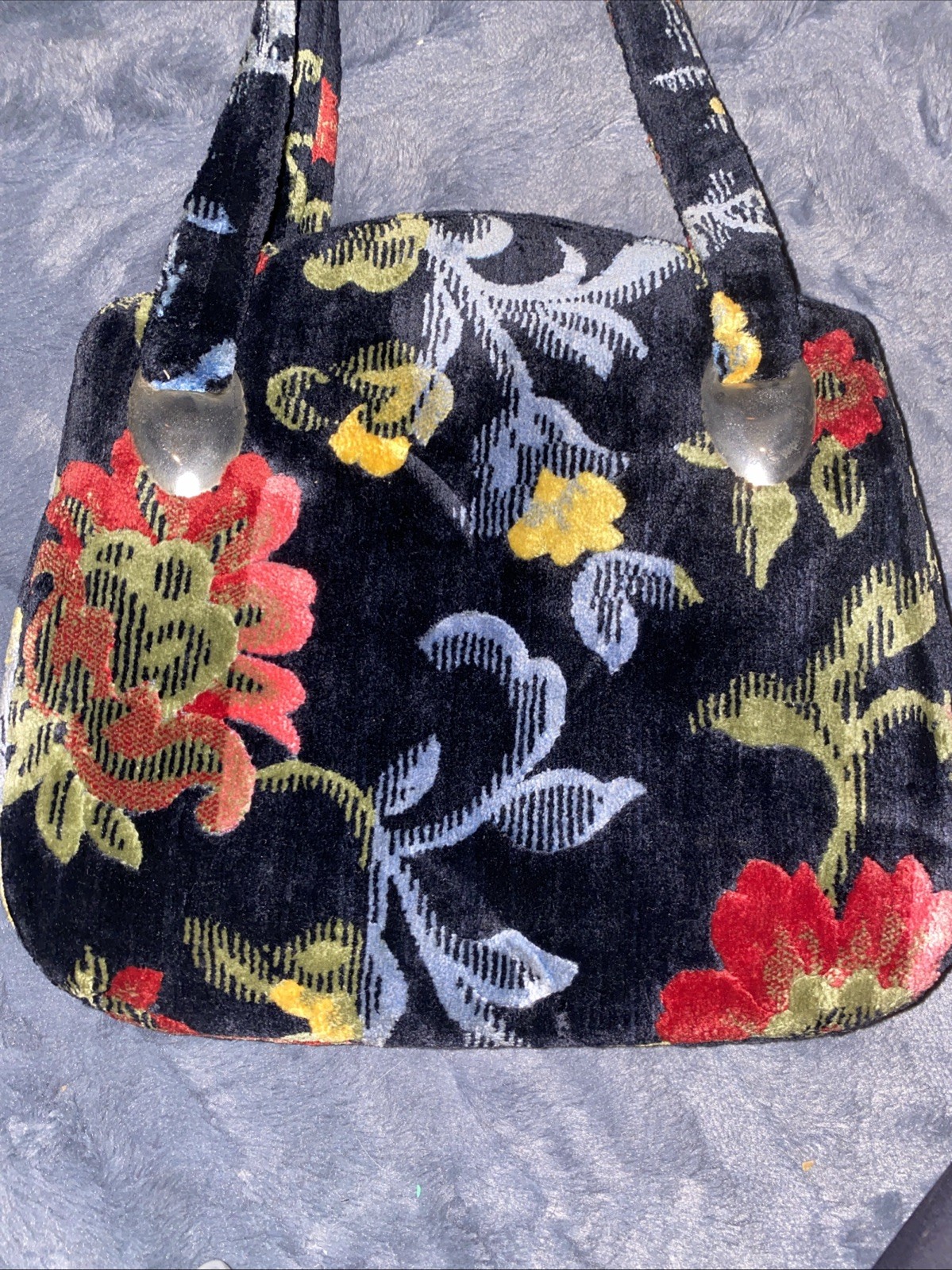 Vintage Carpet Bag Needlepoint Tapestry Satchel Floral Black