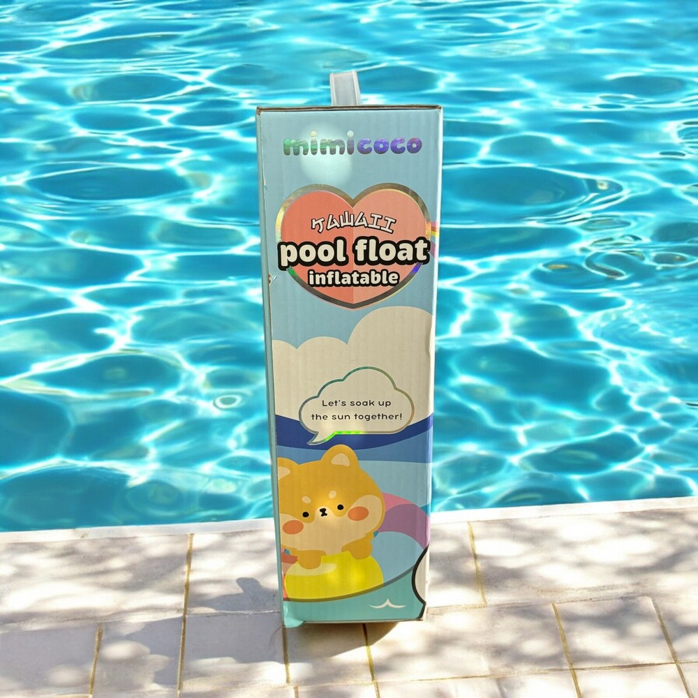 Minicoco Kawaii Pool Float Inflatable Size 53” Diameter White Innertube Smiling