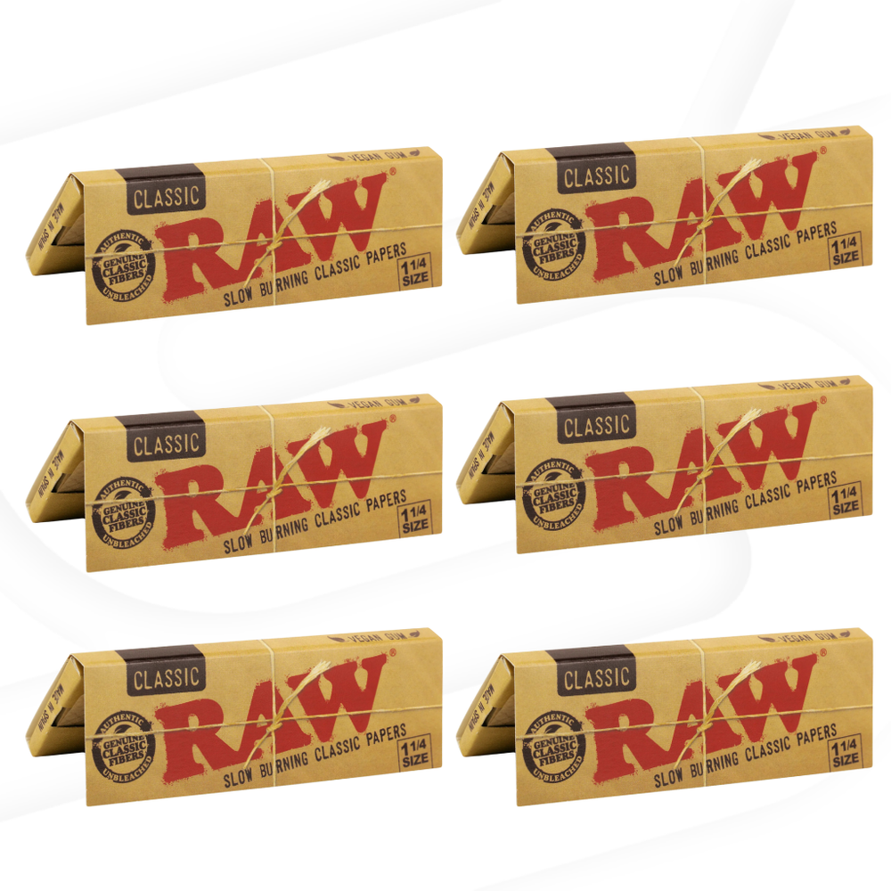 6 Packs RAW Classic 1 1/4 Size Slow Burning Papers