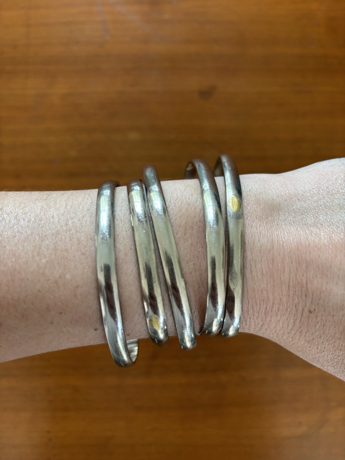 Set of 5 Mexican Sterling Silver Stacking Bangles 925 Mexico Vintage Bracelet