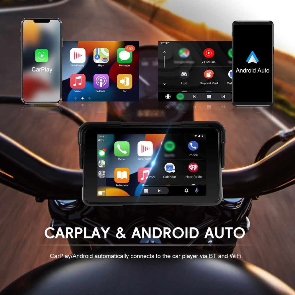 5" Apple CarPlay Android Auto Portable Screen Waterproof Navigator Motorcycle