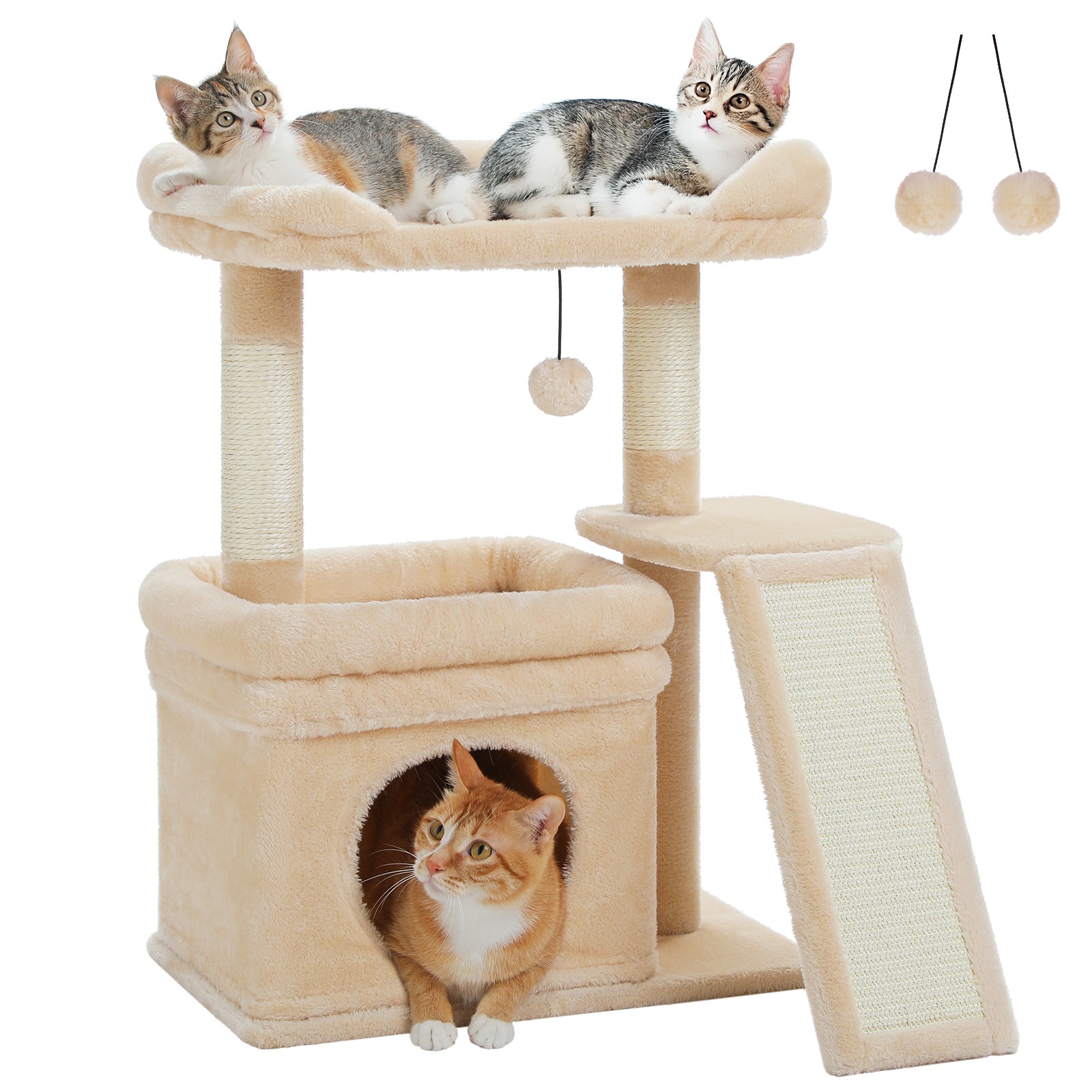 PAWZ Road Small Cat Tree Tower for Large Adult Cat with Wide Top Perch Condo 27"