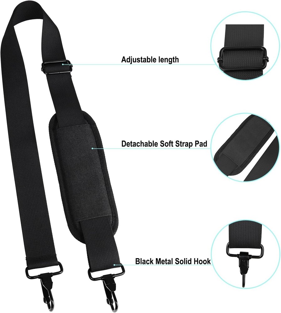56 inch Shoulder Strap, Universal Adjustable Thick Soft Duffel Bag Black
