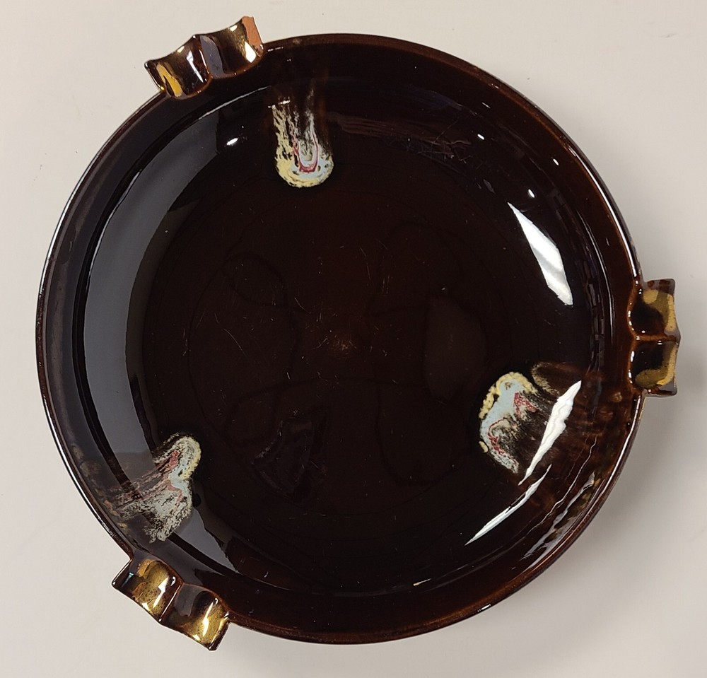 Ashtray Dark Brown 8" Round Ceramic