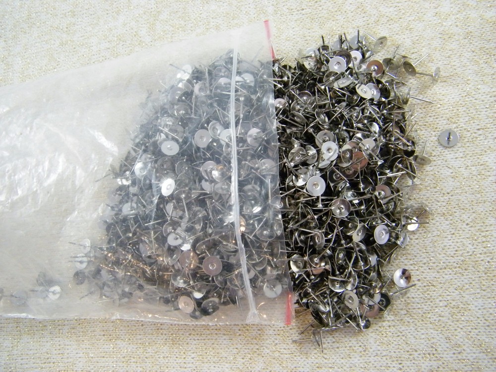 (1500) PIERCED EARRING POSTS / STUDS W/ PADS ~ SILVER TONE FINDINGS, COMPONENTS
