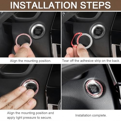 Bling Car Engine Start Ring Decals, 2PCS Sparkling Crystal Rhinestone White