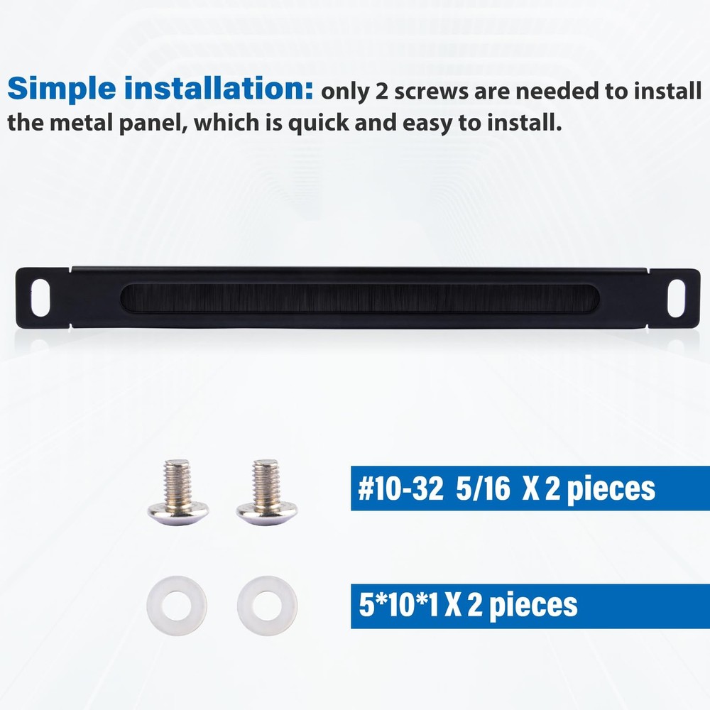 2 PCS 0.5U Brush Cable Manager Rack Mount Management Panel 10 Inch Server
