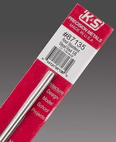 K-S Round Stainless Steel Rod 1/8'' x 12'' - Hobby and Craft Metal Rod - #87135
