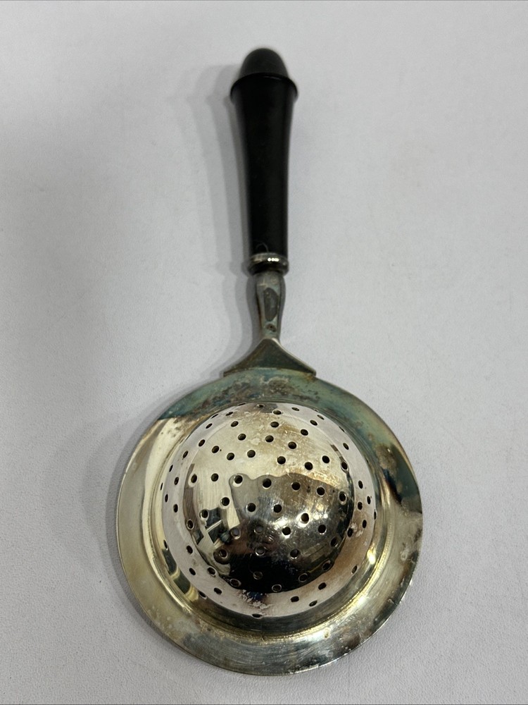 Vintage Antique Brass Tea Strainer with Wood Handle England