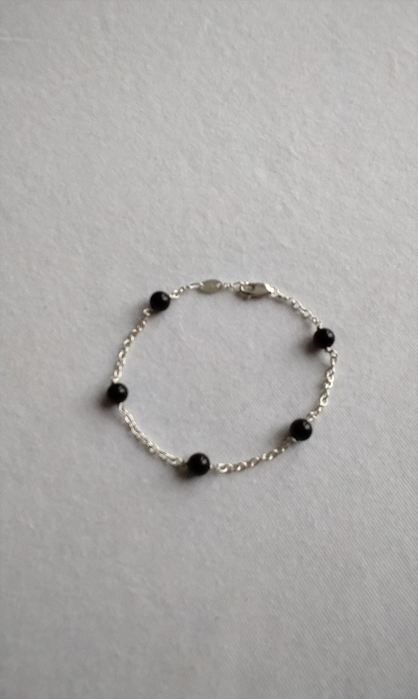 Sterling Silver and Black Bead Bracelet