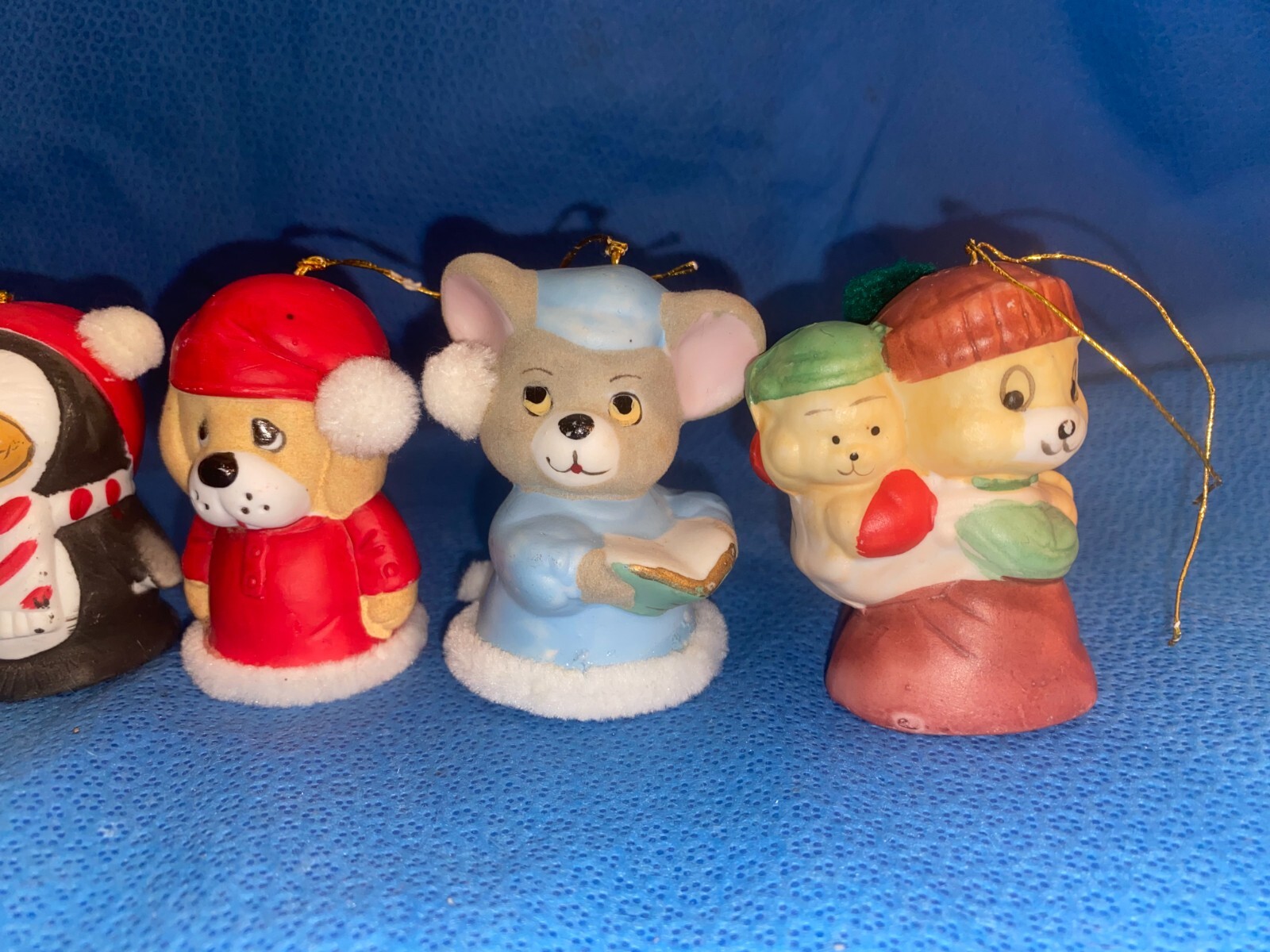 11 Vintage Jasco Cute Critter Christmas Bell Porcelain Bisque Ornaments