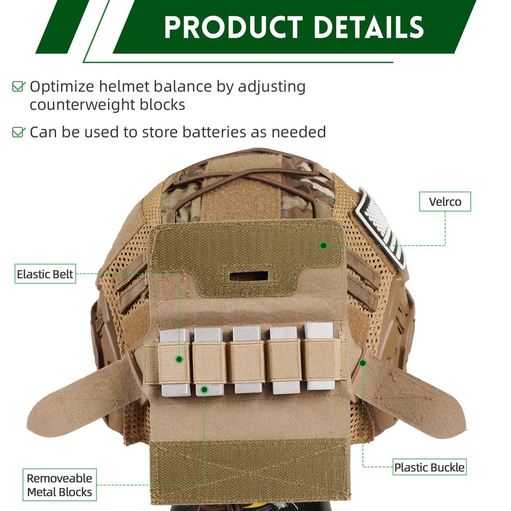 ClrfZebr Adjustable Tactical Helmet with Counterweight Pouch & Medium, CP