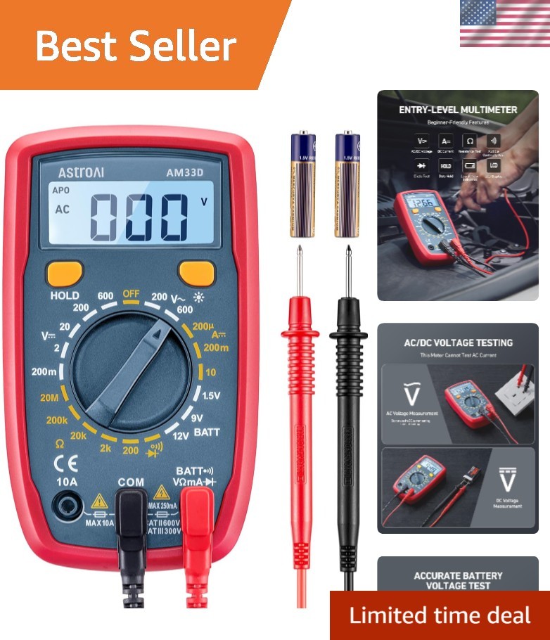 Battery-Powered Versatile Multimeter - Safety Features with Anti-burn Protection