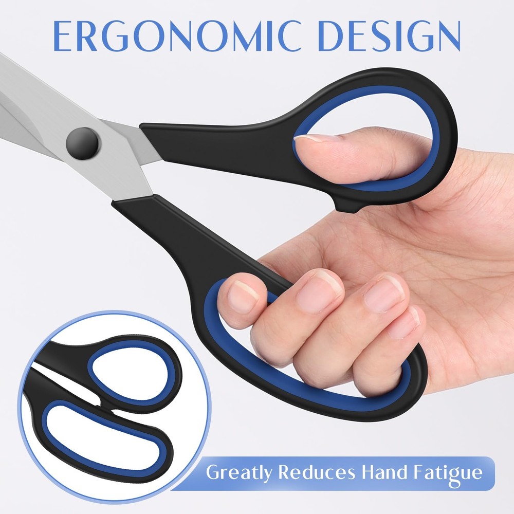 3 Pack All Purpose Scissors 8.3 Inch Sharp Stainless Steel Soft-Grip Handle