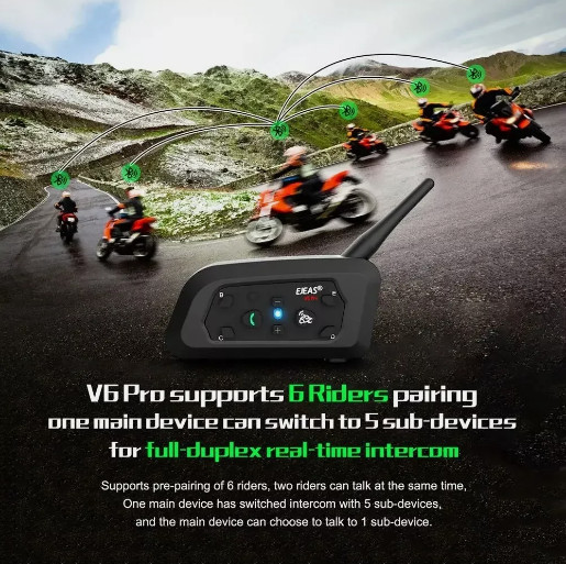 EJEAS V6 PRO Bluetooth Motorcycle Intercom Helmet Headset 800m Interphone NEW UK