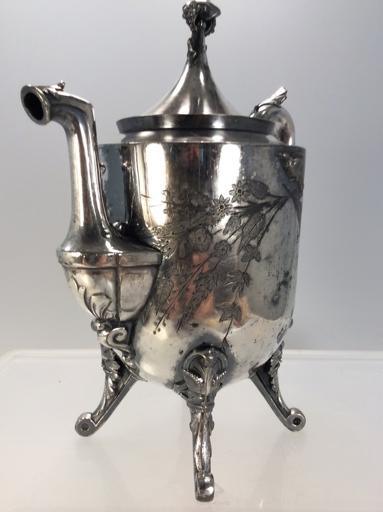 Antique Reed & Barton Tea Pot Silverplate 1890 4 faces legs