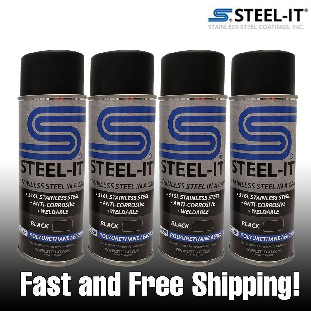 STEEL-IT 1012D Polyurethane Protective Spray Coating 12oz Can Black 4 Pack kit