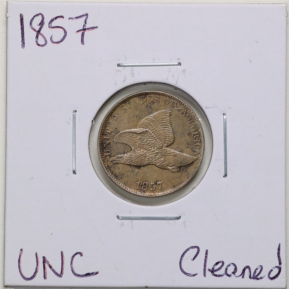 1857 1C Flying Eagle Cent with UNC Detail Cleaned #2438