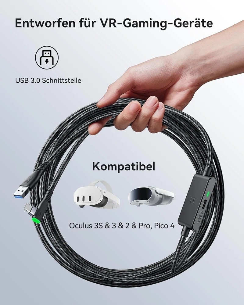 INIU Link Cable with Charging [16ft] for Meta Quest 3s Oculus Quest 3 Quest 2/Pr