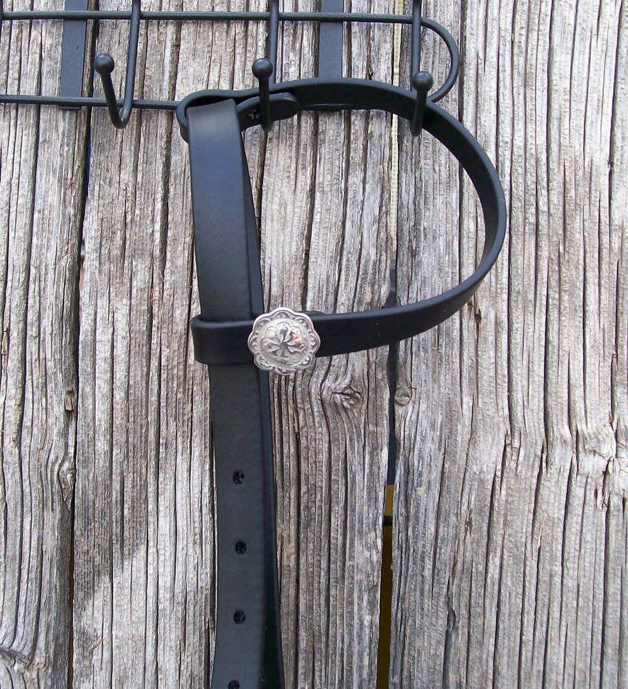 Bridle Headstall Loop Rein Split Reins Black Beta Bio-thane Concho - tie one ear