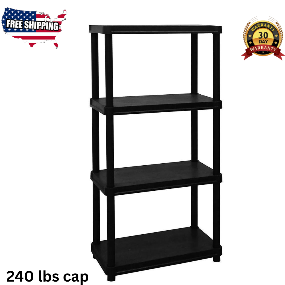 4 Tier Plastic Shelf Storage Rack Shelving Unit Garage Laundry Kitchen Shelves
