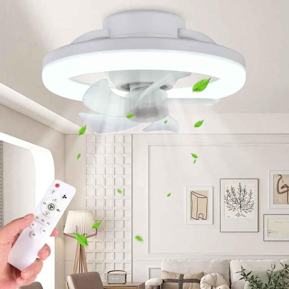 2 In 1 E27 Ceiling Socket Fan 48W with Dimmable LED Light Remote Control 3 Speed