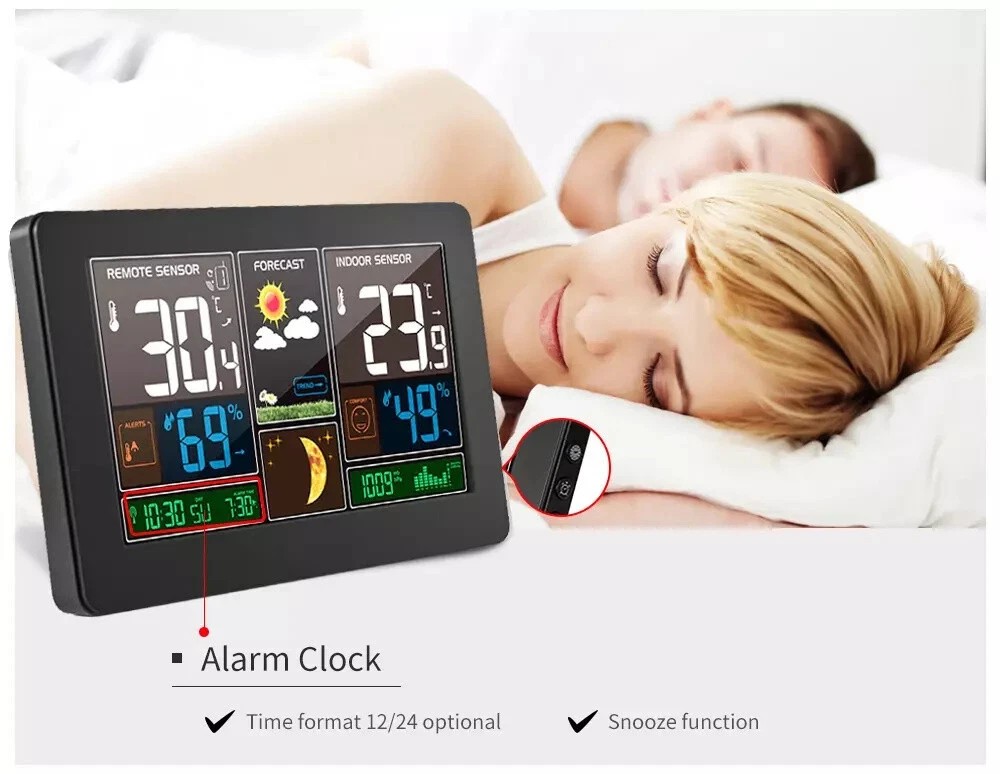 Digital LCD Weather Station Clock Indoor & Outdoor Calendar Thermometer