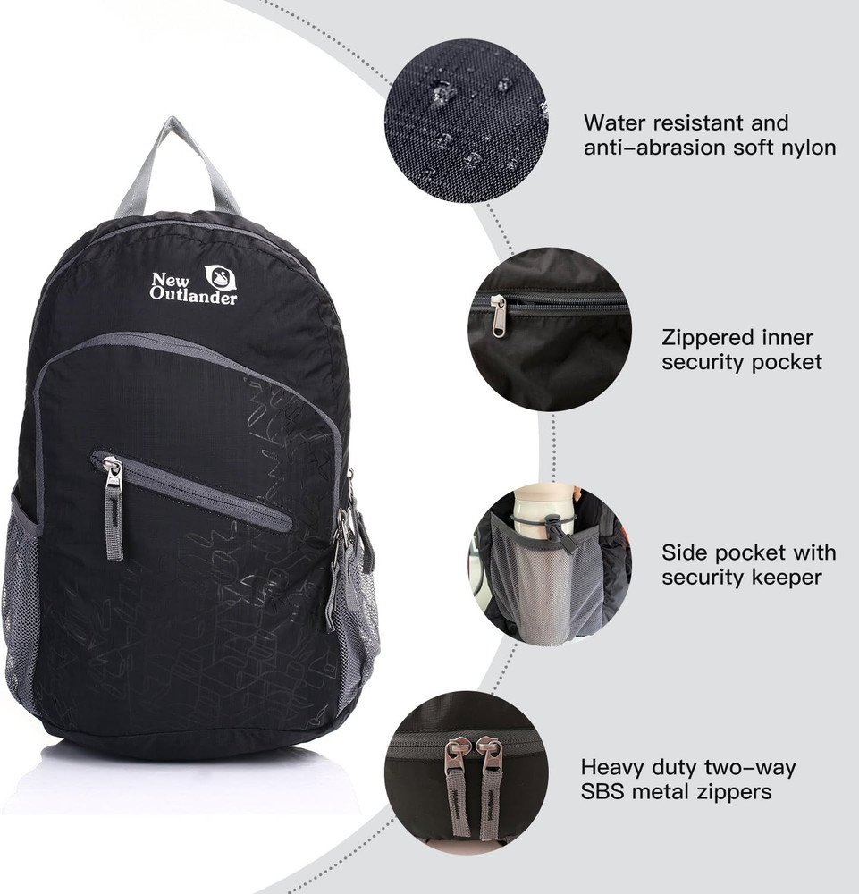 Packable Handy Lightweight Travel Hiking Backpack Daypack, Black