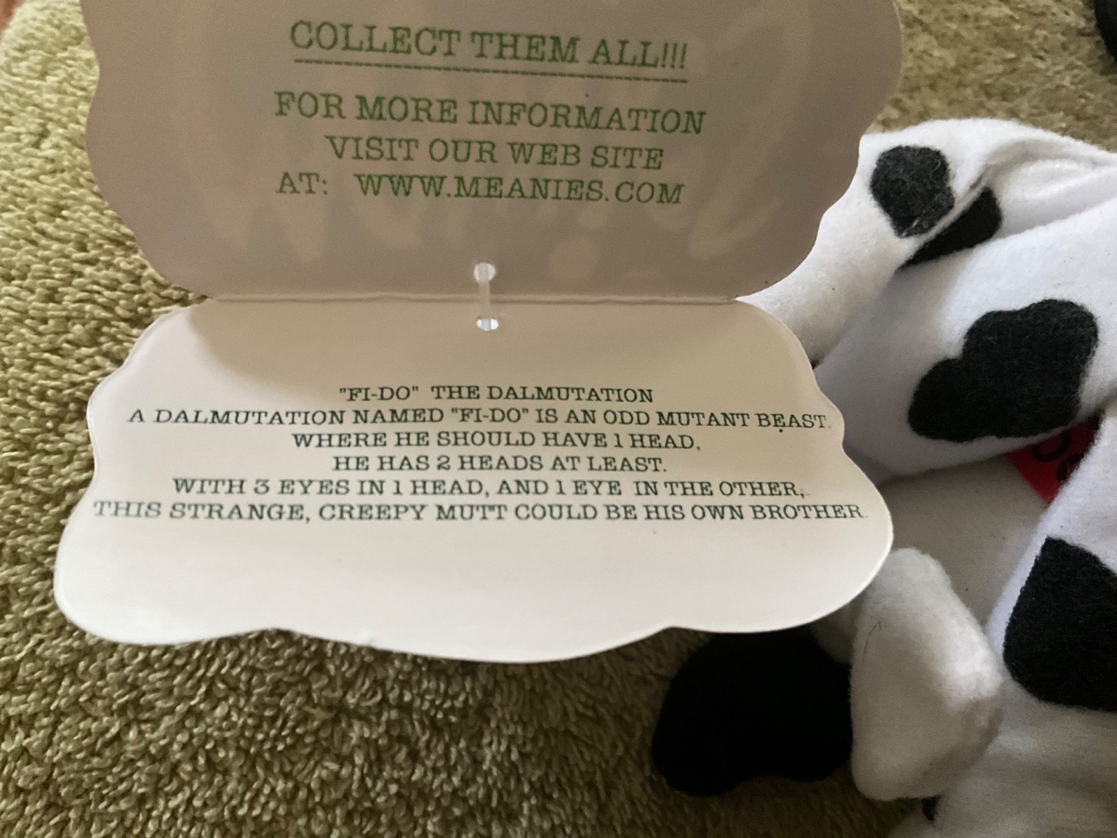 New Vintage 1997 Meanies Series 1 FIDO THE DALMUTATION Bean Bag Plush