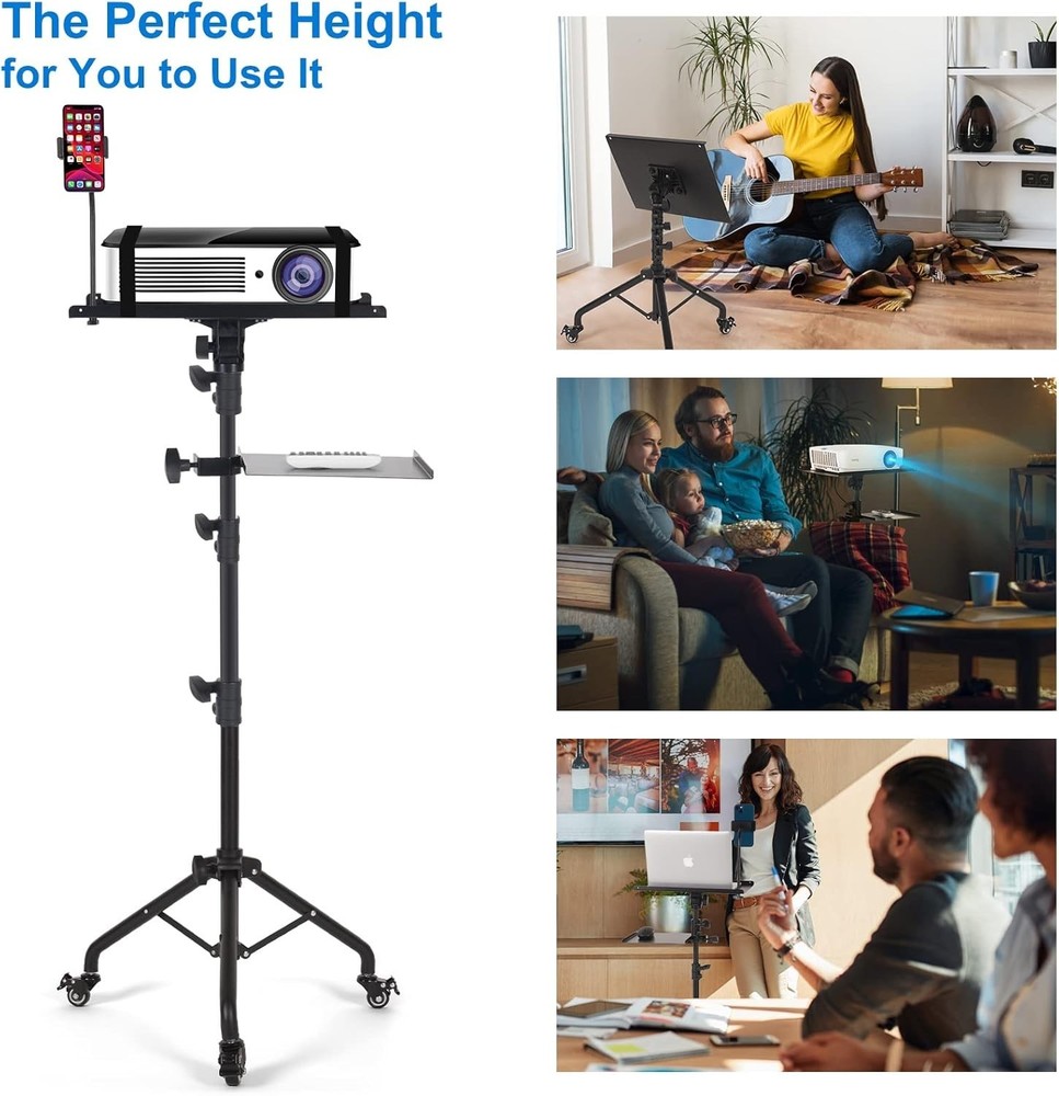 Portable Laptop Stand with Rolling Wheels, Adjustable Height