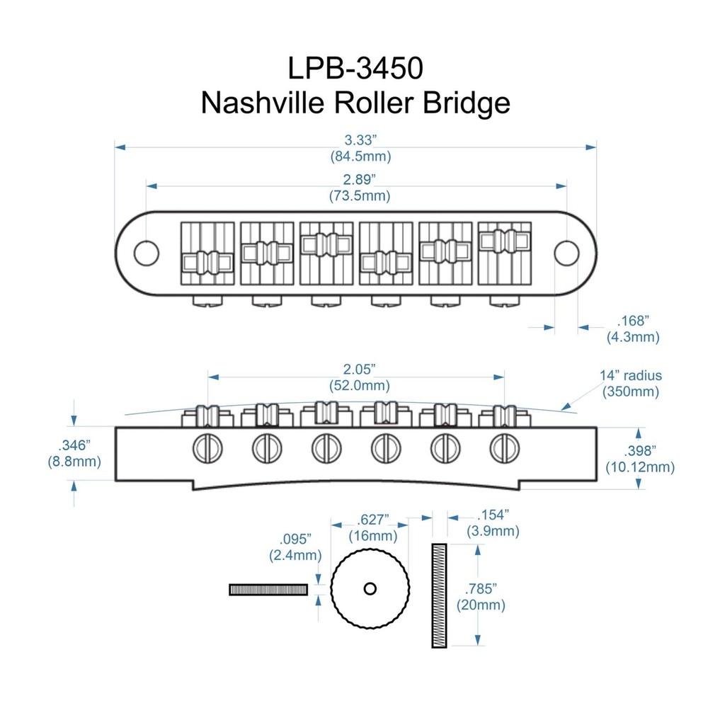 Roller Bridge Tune-o-Matic with m4 threaded posts Gibson Les Paul - Chrome
