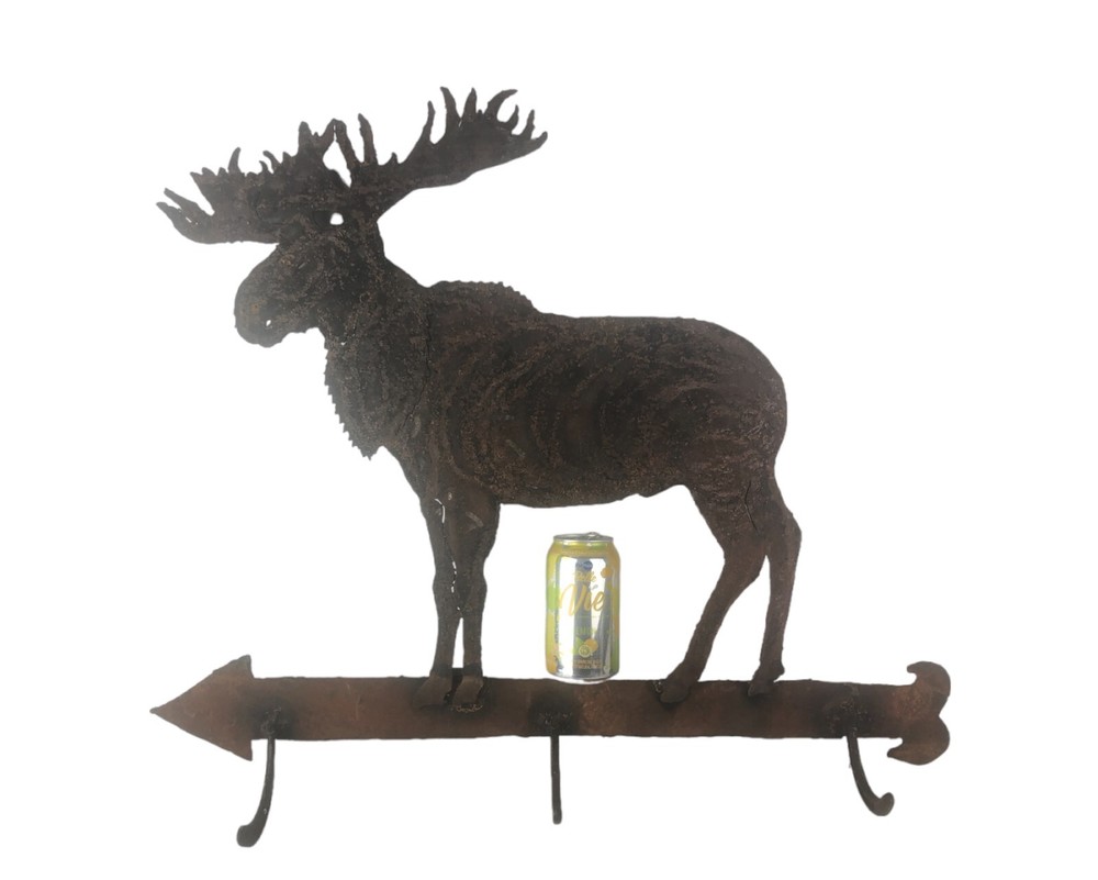 Large Rustic Wall Coat Rack Laser Cut Moose 3 Hooks 27 x 25"