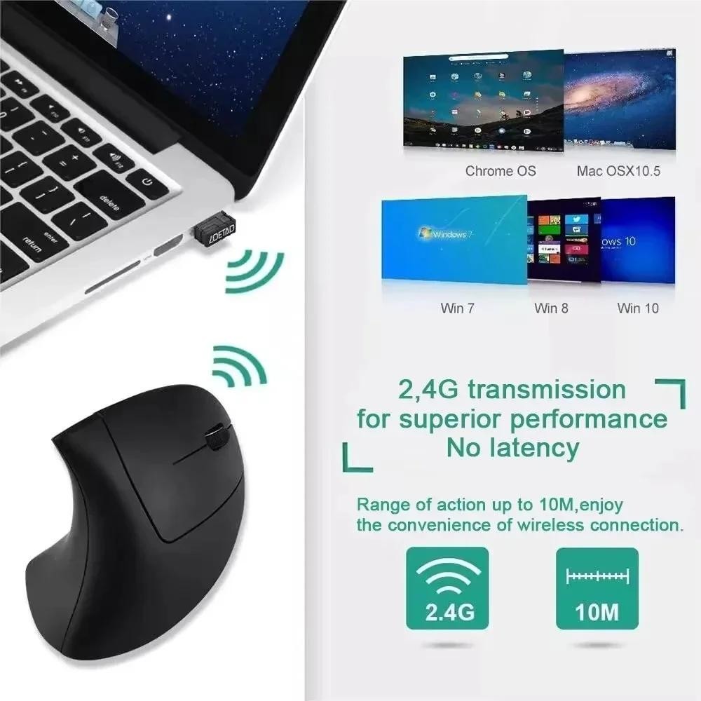 ERGONOMIC WIRELESS 2.4G 3DPI ADJUSTABLE 6 BUTTON UPRIGHT MOUSE PC LAPTOP