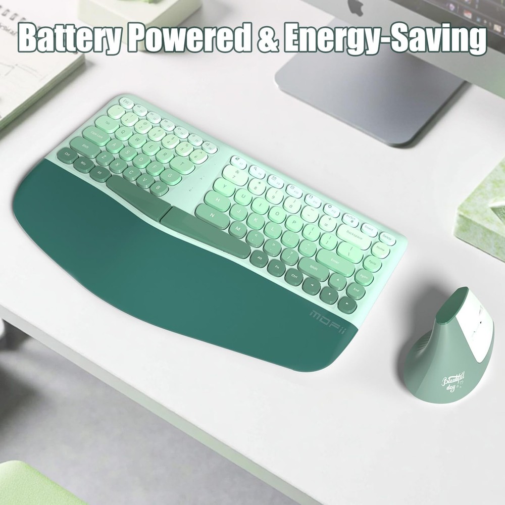 Ergonomic Wireless Keyboard and Mouse Combo with Wrist Rest, Curved Split Key...