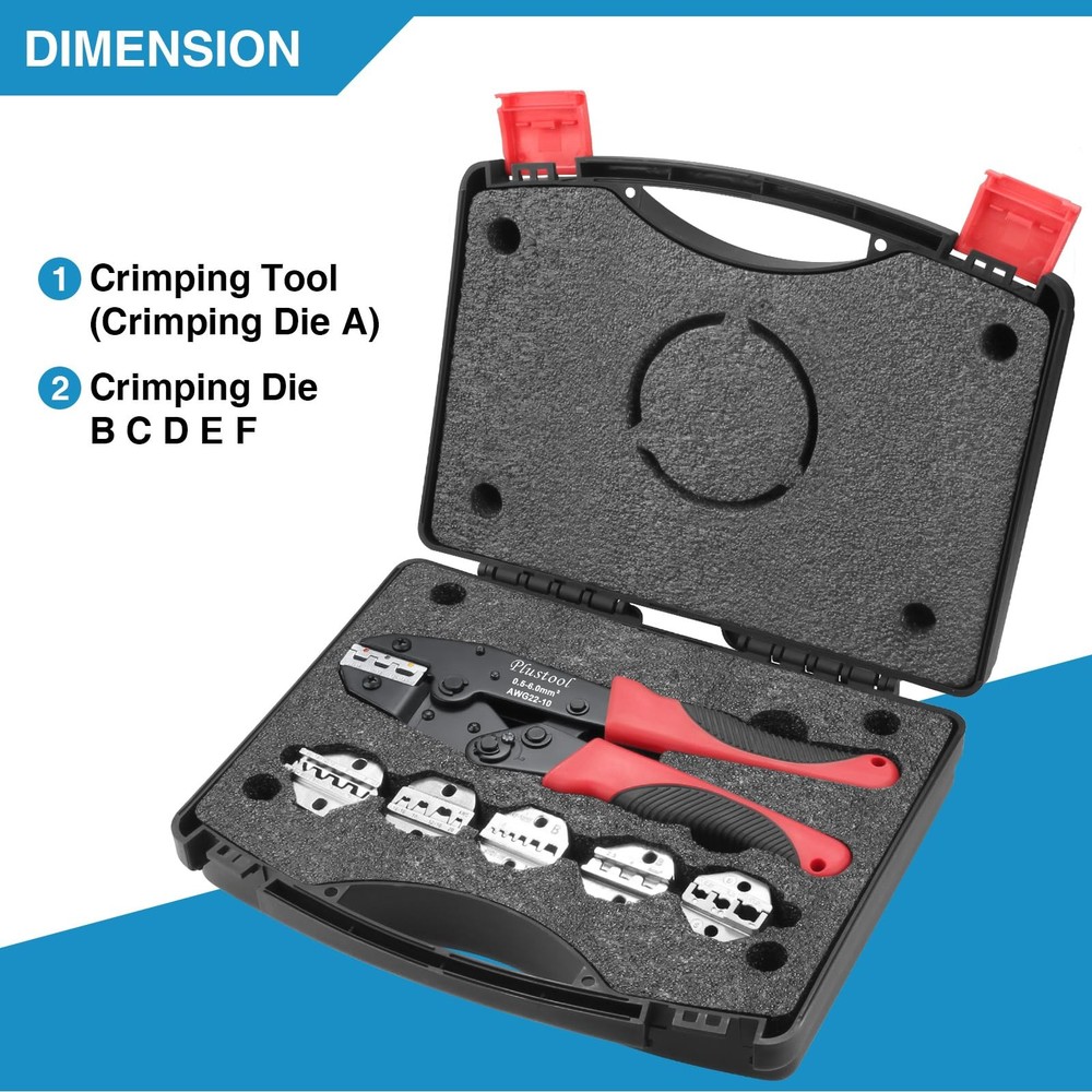Plustool 6PCS Crimping Tool Set - Ratcheting Wire Crimper - for Heat Shrink,...