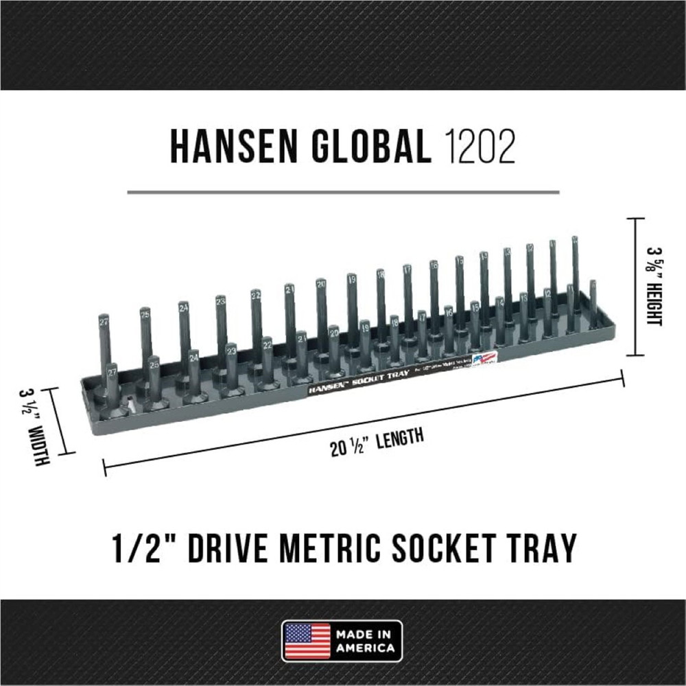 Hansen 1202 Hansen Global 1/2" Drive Metric Socket Holder, Gray