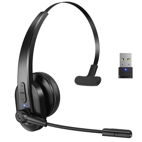 Bluetooth Headset with USB Dongle for Computer, Single-Ear Wireless Black