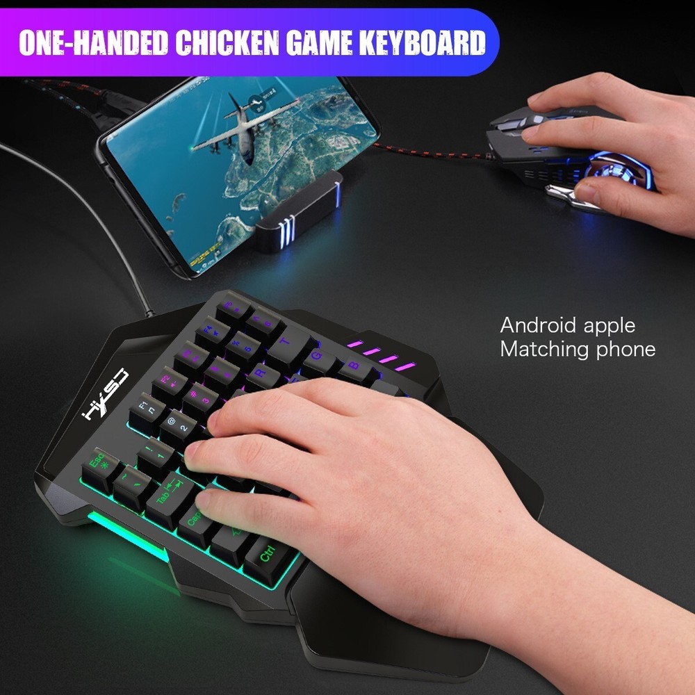 X2 Mobile Phone One Hand Video Game Keyboard Keypad Gaming LED + Color DPI Mouse