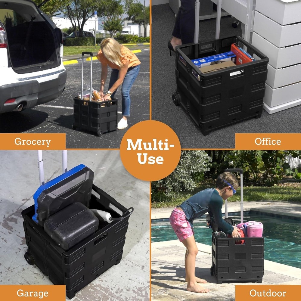 Space-Saving 2 Wheel Utility Cart: Durable, Lightweight & Versatile - Black